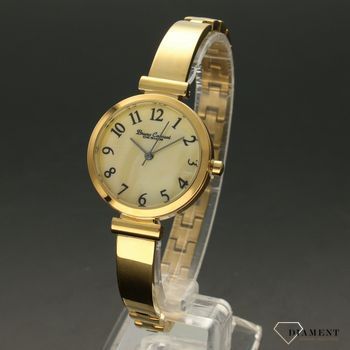 Zegarek damski Bruno Calvani BC9500 złoty perłowa tarcza. Zegarek damski w złotej kolorystyce z elegancką perłową tarczą. Tarcza zegarka z czarnymi cyframi arabskimi, nadaję całości świetnego kontrastu (3).jpg